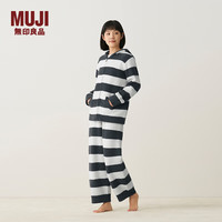 無印良品 MUJI女式发热毛毛纱家居连帽开衫睡衣上衣单件家居服冬季可外穿保暖 深灰色条纹 S -M(160/84A)