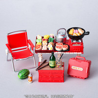 煦贝乐 迷你拼装户外野餐露营桌椅儿童仿真微缩食玩过家家玩具模型摆件