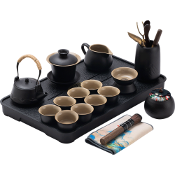 京东京造 黑陶提梁壶 17件套 功夫茶具套装
