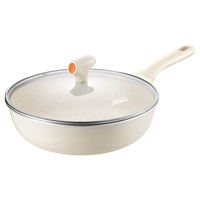爱仕达(ASD)煎锅平底锅陶瓷不粘麦饭石色多功能炒菜锅24cm 明火电磁炉可用 24CM陶瓷不粘