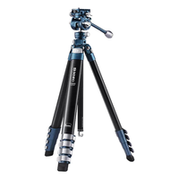 BENRO 百诺 CB259AFK 青鸟专业摄影摄像视频直播双水平带手柄液压云台微单反相机便携扁管三脚架套装蓝色