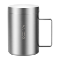 美厨(maxcook)316不锈钢水杯 双层泡茶杯口杯儿童 带盖带手柄8.5cm MCB1112 400ml 带盖