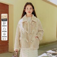 乐町 冬季韩系甜美气质牛角扣设计仿皮草外套软糯毛绒上衣