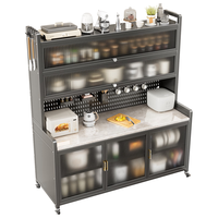 四季沐歌厨房置物架落地岩板餐边收纳柜橱柜储物柜子微波炉烤箱碗碟筷用具 【岩板台面】雅白6层120长-单架