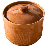 德明陶瓷瓦罐炖盅汤碗隔水小炖盅内胆蒸蛋粥燕窝食品级盅罐带盖 【直筒加厚陶瓷炖盅】棕色 500ml