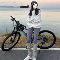 骑行袜套女秋冬款灰色堆堆袜冬季保暖腿套户外袜子运动袜套女 50cm