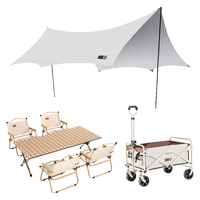TANXIANZHE探险者天幕帐篷户外露营超大银胶天幕遮阳防晒防水便携式野餐 28㎡天幕+木色桌椅推车组合