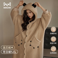 猫人小熊珊瑚绒睡袍女冬季加绒加厚睡衣长袍高端女士家居服2025