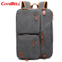 coolbell COOL BELL高级感多功能大容量商务出差防水双肩背包15.6寸笔记本手提电脑包 5005帆布灰色 15.6寸