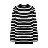 MO&Co.长袖T恤春美丽诺绵羊毛刺绣logo条纹上衣MBE1TEEK02 黑白条色 XS /155