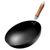 冀铁锤章丘炒锅铁锅炒菜锅不粘锅手工锻打无涂层老式熟铁锅燃气灶32cm 镜面黑锅木柄款【2-4人】 32cm