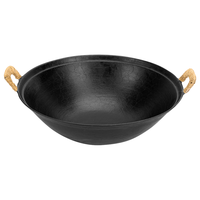 金存章丘铸铁锅炒锅无涂层炒菜锅炖锅不易粘老式家用圆底双耳生铁40cm 双耳铸铁锅+木盖 40cm