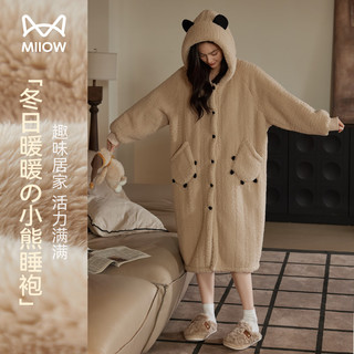 猫人小熊珊瑚绒睡袍女冬季加绒加厚睡衣长袍高端女士家居服2025