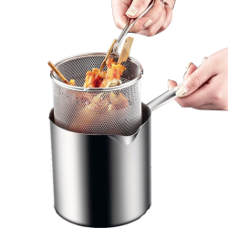 onlycook 304不锈钢油炸锅带滤网 炸薯条炸串家用小炸锅省油多功能锅-1.7L
