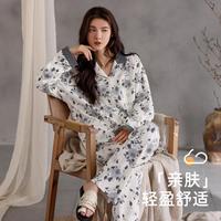 顶瓜瓜 秋冬花卉高级感中式风经典翻领长袖开衫女睡衣家居服套装