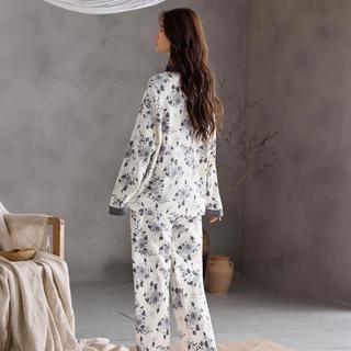 顶瓜瓜 秋冬花卉高级感中式风经典翻领长袖开衫女睡衣家居服套装