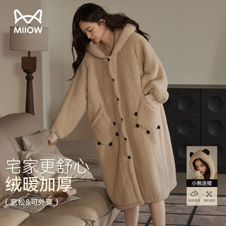 猫人小熊珊瑚绒睡袍女冬季加绒加厚睡衣长袍高端女士家居服2025
