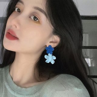蓝色花朵耳环女清新小众设计高级感耳钉2025独特夏季耳饰
