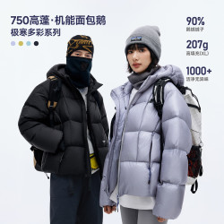RESTICK 可溯源90白鹅绒连帽羽绒服轻户外冬季抗寒保暖自发热机能面包服 风暴灰 高光格纹 M