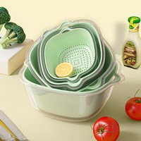 双层洗菜盆沥水篮八件套厨房家用洗水果盘塑料淘菜菜篮子