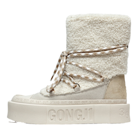 共迹gongji厚底雪地靴女冬季加绒加厚保暖棉鞋绑带靴子毛毛靴