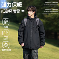 真维斯户外运动款棉衣款冲锋衣棉服男青年防风保暖连帽加棉外套款 黑色 【棉衣】 S