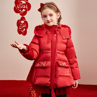  Disney/迪士尼 加厚保暖 儿童羽绒服  均码 110cm 充绒量约100g 红色 90白鸭绒