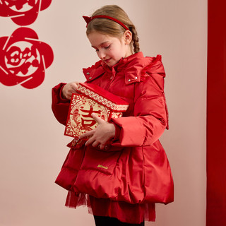  Disney/迪士尼 加厚保暖 儿童羽绒服  均码 110cm 充绒量约100g 红色 90白鸭绒