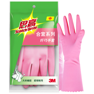 清洁收纳：思高 合宜系列 纤巧型橡胶手套 中号 1双 樱花粉