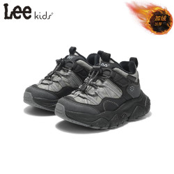 LEE KIDS 童鞋 冬季加绒儿童运动鞋 防滑跑步鞋 黑灰