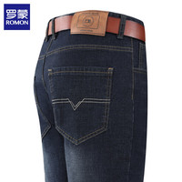 罗蒙(ROMON)牛仔裤男加绒2025秋冬保暖厚款男士宽松直筒长裤子棉弹力男裤 深蓝厚款 36