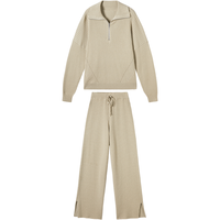 DUIBAI 春装含桑蚕丝绵羊毛针织毛衣直筒长裤两件套女式套装