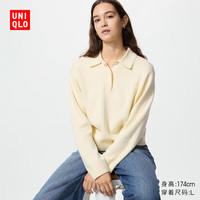 优衣库 女装柔滑棉质POLO领针织衫/毛衣毛衫482971 41 杏黄色 XL