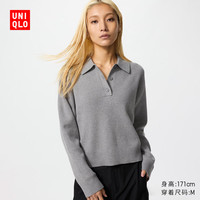 优衣库 女装柔滑棉质POLO领针织衫/毛衣毛衫482971 03 灰色 L