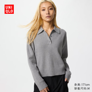 优衣库 女装柔滑棉质POLO领针织衫