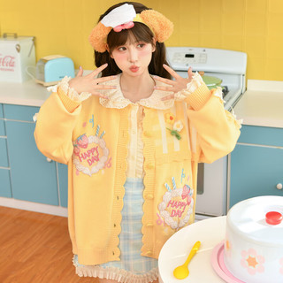 森女部落原创开春穿搭宽松针织开衫2025黄色可爱毛衣外套女装 针织开衫（单件） S
