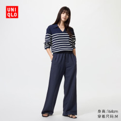 优衣库 女装麻混纺舒适长裤/休闲裤482246 69 藏青色 M
