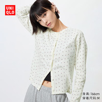 优衣库女装提花罗纹印花开衫/长袖485717 01 乳白色 S