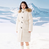 乐町 中长款毛领面包羽绒服女冬季新款保暖加厚外套 冬日白（现货）