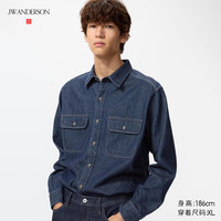 优衣库合作款/男装女装牛仔衬衫/水洗产品长袖衬衣484245 68 深蓝色 M