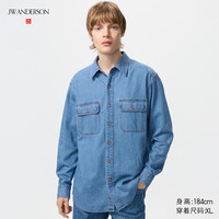优衣库合作款/男装女装牛仔衬衫/水洗产品长袖衬衣484245 65 宝蓝色 XS