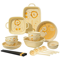 佩尔森釉下彩卡通陶瓷餐具碗碟套装家用创意陶瓷碗盘餐具整套可爱鸭21头 可爱鸭 21件套