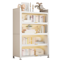 唐辑钢制书架书柜防尘落地多层带门铁艺书架置物架收纳储物柜三层长60 【加厚宽35cm】白色三层长60