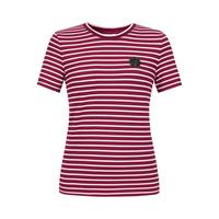 玖姿·安娜蔻休闲简约宽松条纹肌理棉圆领短袖上衣T恤2024夏季 粉红条纹 S