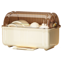 优勤 碗碟收纳架碗柜家用厨房带盖沥水置物架放餐具盘子碗筷收纳盒 中号-奶油白