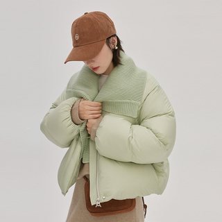 艾莱依短款羽绒服女冬季立领鸭绒可拆卸针织披肩休闲百搭外套