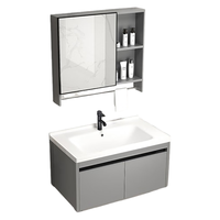 佩氏【上门安装】浴室柜组合智能洗手盆陶瓷一体盆小户型洗脸池洗漱台 轻奢灰60cm吊柜+镜柜