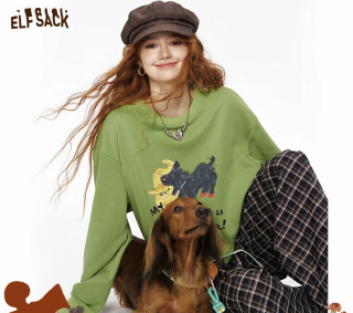 妖精的口袋 多巴胺萌宠印花圆领卫衣女