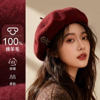 CACUSS 贝雷帽女秋冬复古大头围画家帽优雅保暖显脸小