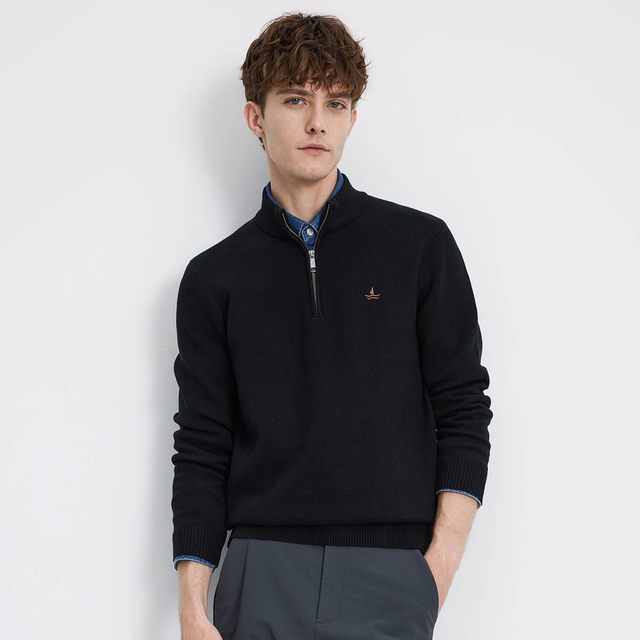 移动端：navigare 意大利小帆船半开领针织衫男士秋冬通勤加绒毛衣